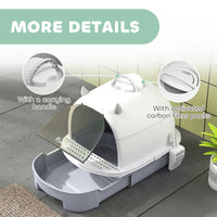 HKM-8761277 Enclosed Cat Litter Box with Lid, Scoop, and Deodorizing Bags for Odor Control, Gray