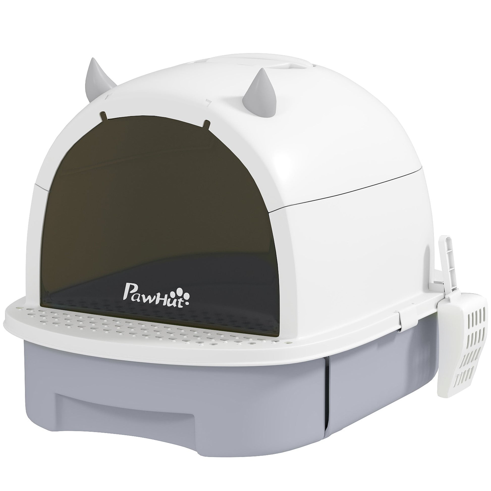 HKM-8761277 Enclosed Cat Litter Box with Lid, Scoop, and Deodorizing Bags for Odor Control, Gray