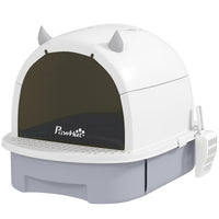 HKM-8761277 Enclosed Cat Litter Box with Lid, Scoop, and Deodorizing Bags for Odor Control, Gray