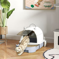 HKM-8761277 Enclosed Cat Litter Box with Lid, Scoop, and Deodorizing Bags for Odor Control, Gray