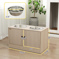 HKM-8761789 Elevated Dog Feeding Station with Storage Cabinet and Stainless Steel Bowls for Large Dogs - Oak Finish