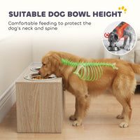 HKM-8761789 Elevated Dog Feeding Station with Storage Cabinet and Stainless Steel Bowls for Large Dogs - Oak Finish