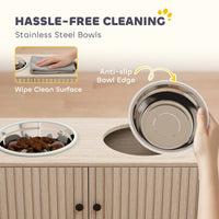 HKM-8761789 Elevated Dog Feeding Station with Storage Cabinet and Stainless Steel Bowls for Large Dogs - Oak Finish