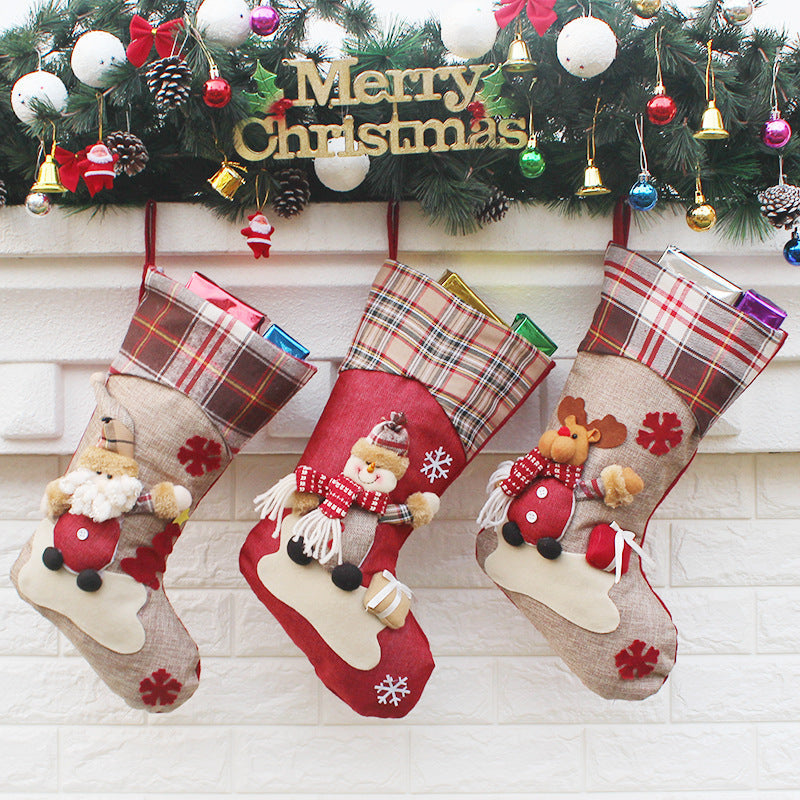 HKM-876243 Christmas Santa Claus Socks and Gift Bags for Holiday Decorations - 46cm Wool and Fabric Designs