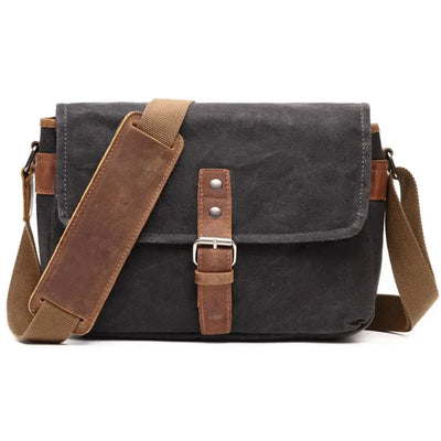 HKM-876499 Genuine Leather and Waxed Canvas Crossbody Bag for Travel and Photography