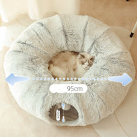 HKM-8765629 Cozy Rainbow and Gray Plush Cat Nest Tunnel for Multiple Cats - 95cm Diameter