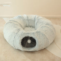 HKM-8765629 Cozy Rainbow and Gray Plush Cat Nest Tunnel for Multiple Cats - 95cm Diameter