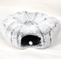 HKM-8765629 Cozy Rainbow and Gray Plush Cat Nest Tunnel for Multiple Cats - 95cm Diameter