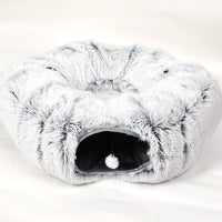 HKM-8765629 Cozy Rainbow and Gray Plush Cat Nest Tunnel for Multiple Cats - 95cm Diameter