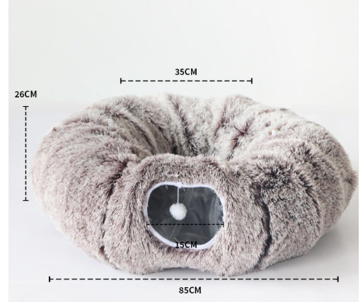 HKM-8765629 Cozy Rainbow and Gray Plush Cat Nest Tunnel for Multiple Cats - 95cm Diameter