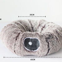 HKM-8765629 Cozy Rainbow and Gray Plush Cat Nest Tunnel for Multiple Cats - 95cm Diameter