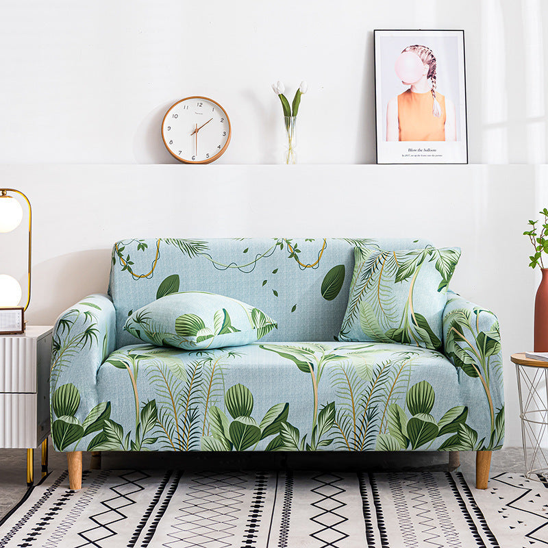 HKM-876691 Elegant Polyester Fabric Sofa Cover - Plant and Flower Design for Three-Seater Sofas - Multiple Sizes Available