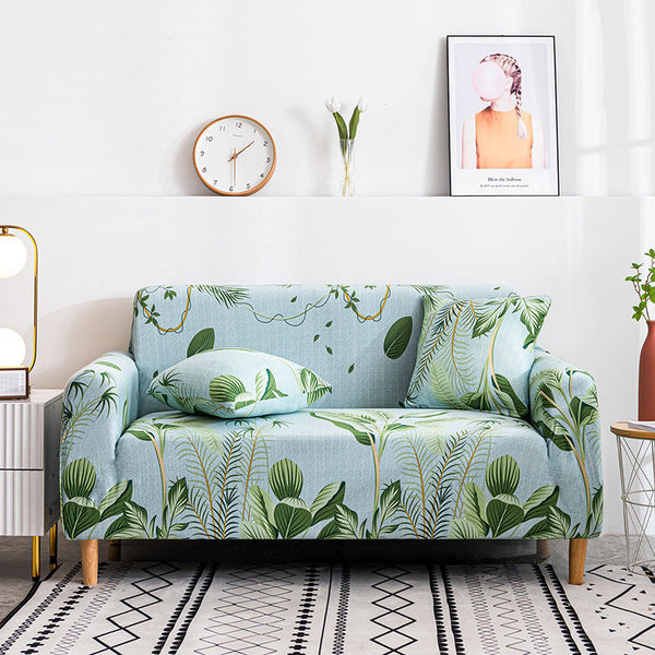HKM-876691 Elegant Polyester Fabric Sofa Cover - Plant and Flower Design for Three-Seater Sofas - Multiple Sizes Available