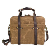 HKM-876691 Waterproof Waxed Canvas Laptop Handbag with Leather Accents - 15.6 Inch Casual Briefcase for Work
