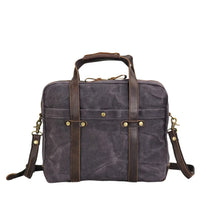 HKM-876691 Waterproof Waxed Canvas Laptop Handbag with Leather Accents - 15.6 Inch Casual Briefcase for Work