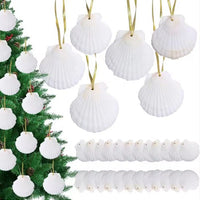 HKM-876755 Natural White Scallop Seashells for Crafting Christmas Ornaments - 24 Pieces, 2-3 Inch Hanging Decorations