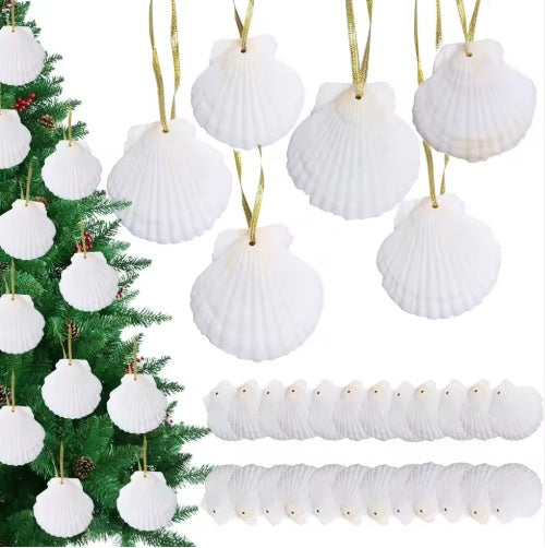 HKM-876755 Natural White Scallop Seashells for Crafting Christmas Ornaments - 24 Pieces, 2-3 Inch Hanging Decorations