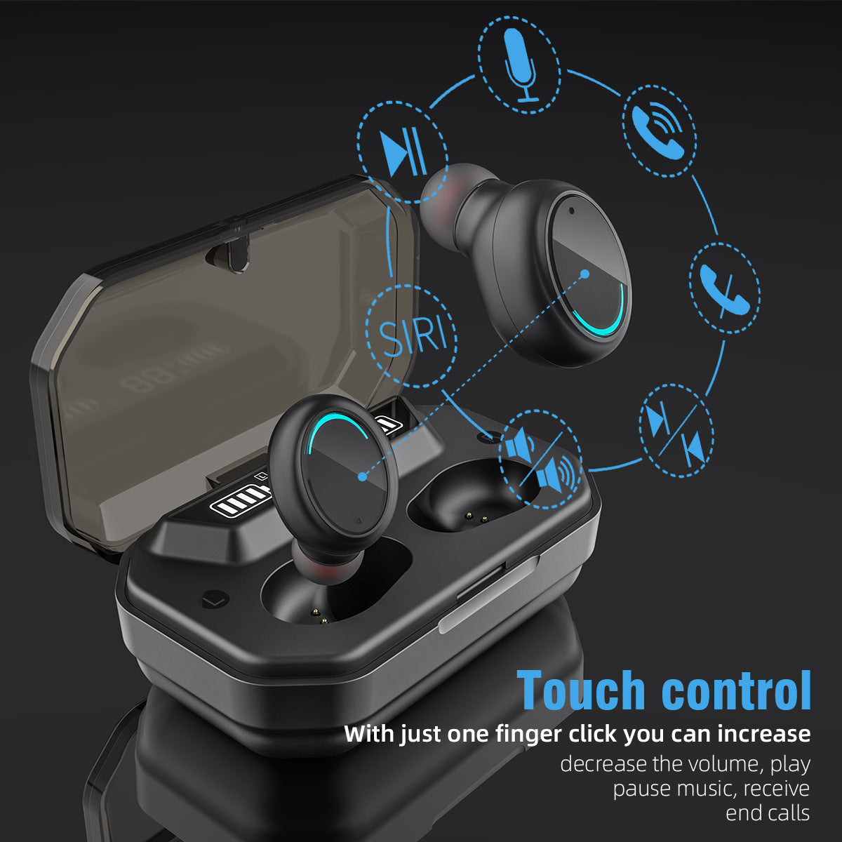 HKM-876819 Wireless Digital Display TWS Headset with Breathing Light and Type-C Charging