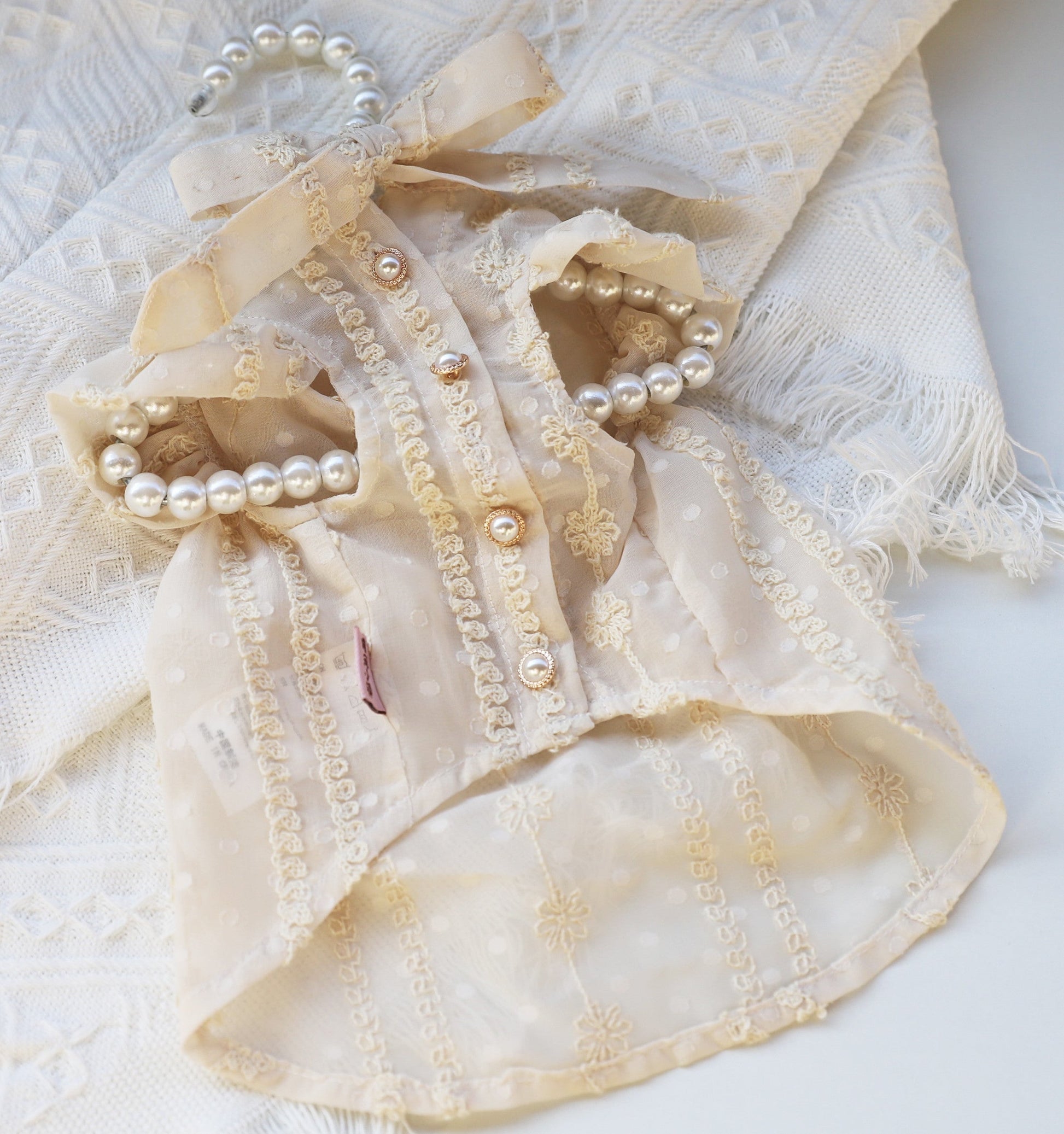 HKM-8769725 Chiffon Princess Dress for Dogs - Embroidered Summer Spring Skirt in Apricot, Sizes XXS to 3XL