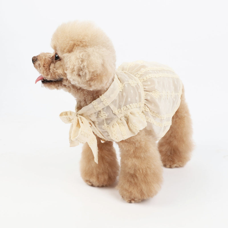HKM-8769725 Chiffon Princess Dress for Dogs - Embroidered Summer Spring Skirt in Apricot, Sizes XXS to 3XL