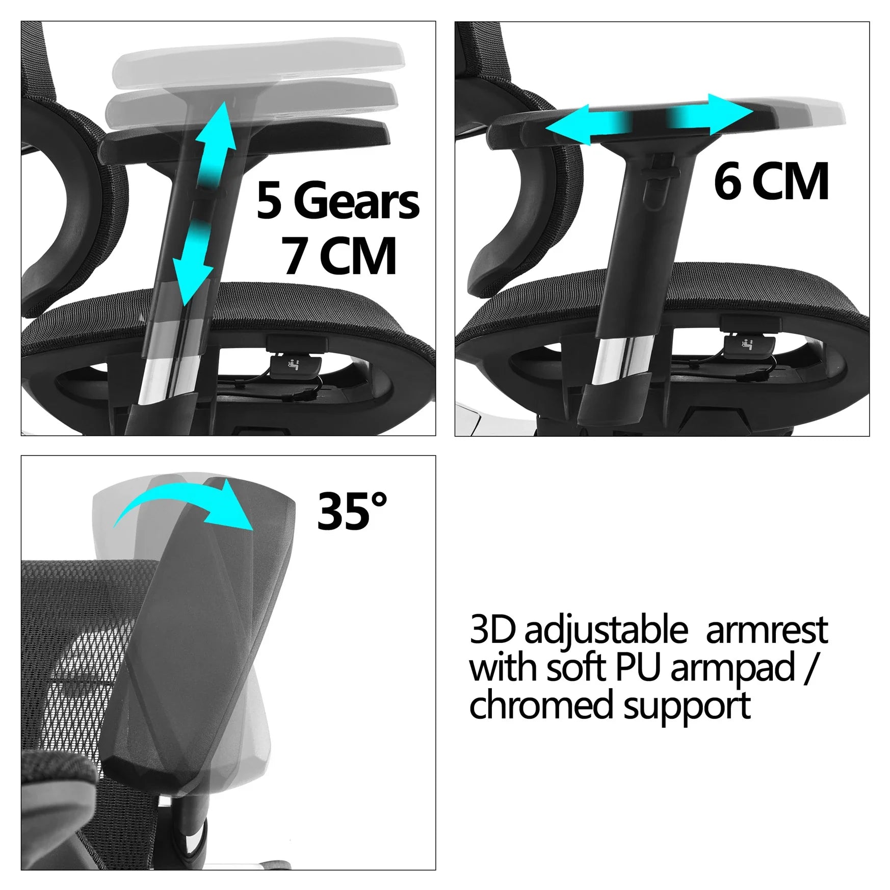 HKM-877075 Ergonomic High Back Mesh Office Chair with 3D Armrests and Reclining Massage Feature