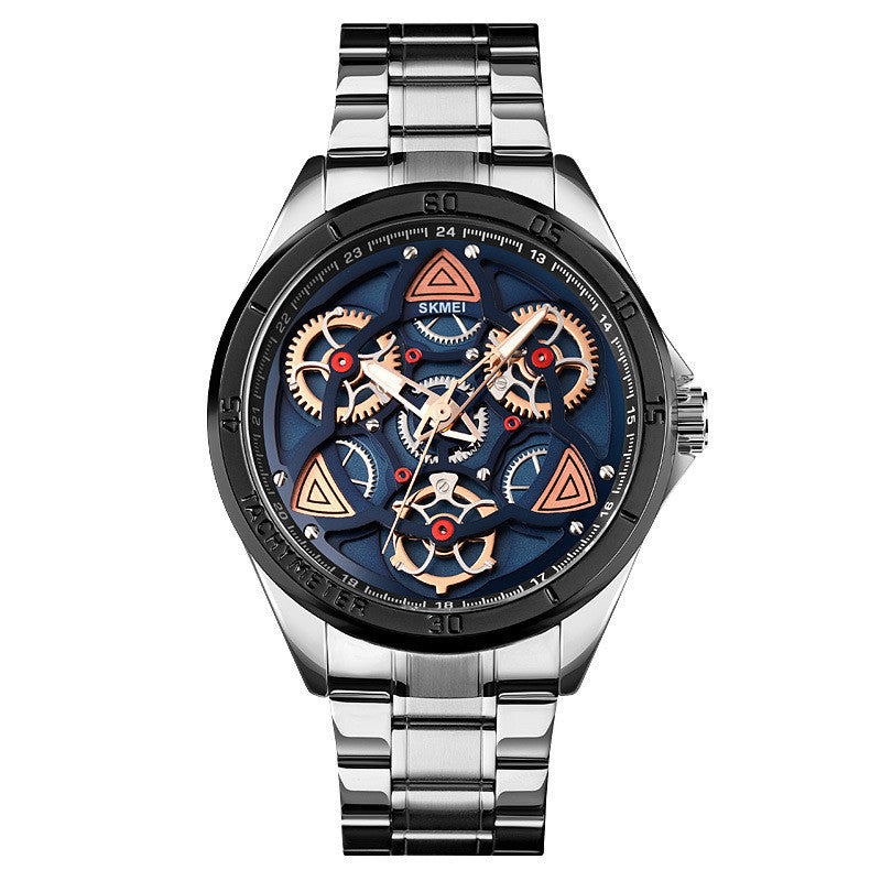 HKM-877139 Men's Mechanical Wind Quartz Watch with Three Rotatable Dials and Zinc Alloy Case