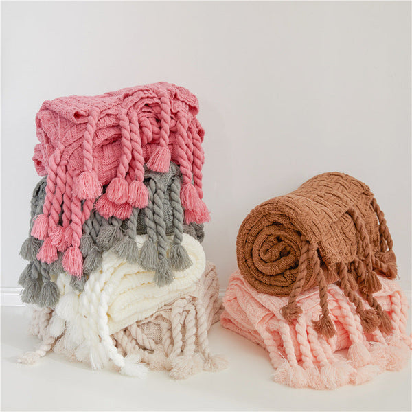 HKM-877203 Woven Tassels Casual Air Conditioning Blanket Shawl - Modern Design for Spring and Autumn (130x160CM)