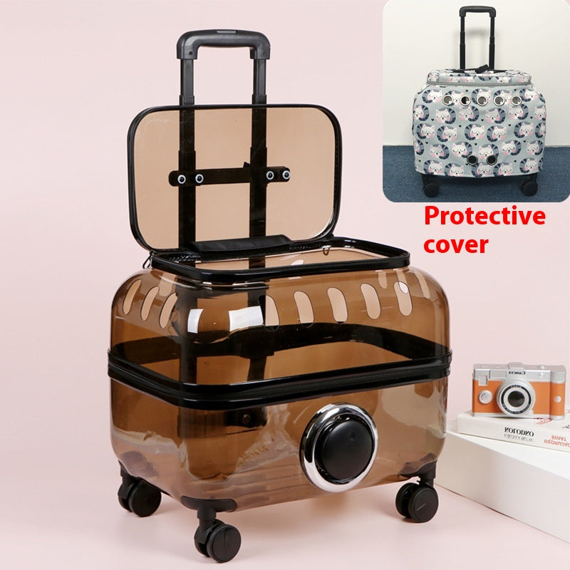 HKM-8773565 Transparent Cat Trolley Bag with Fresh Air System and Protective Covers for Travel
