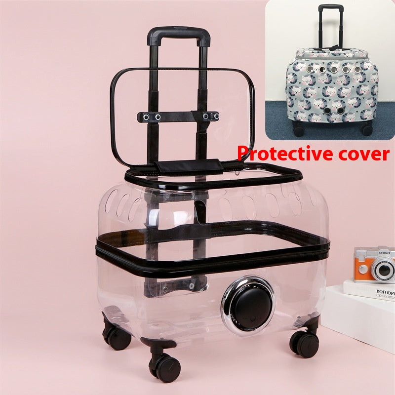 HKM-8773565 Transparent Cat Trolley Bag with Fresh Air System and Protective Covers for Travel