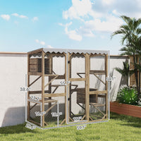 HKM-8774973 Outdoor Cat Enclosure with Window Access, 5 Platforms, 2 Resting Boxes, Waterproof Roof, Brown