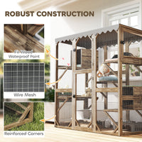 HKM-8774973 Outdoor Cat Enclosure with Window Access, 5 Platforms, 2 Resting Boxes, Waterproof Roof, Brown