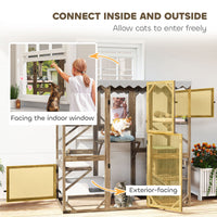HKM-8774973 Outdoor Cat Enclosure with Window Access, 5 Platforms, 2 Resting Boxes, Waterproof Roof, Brown
