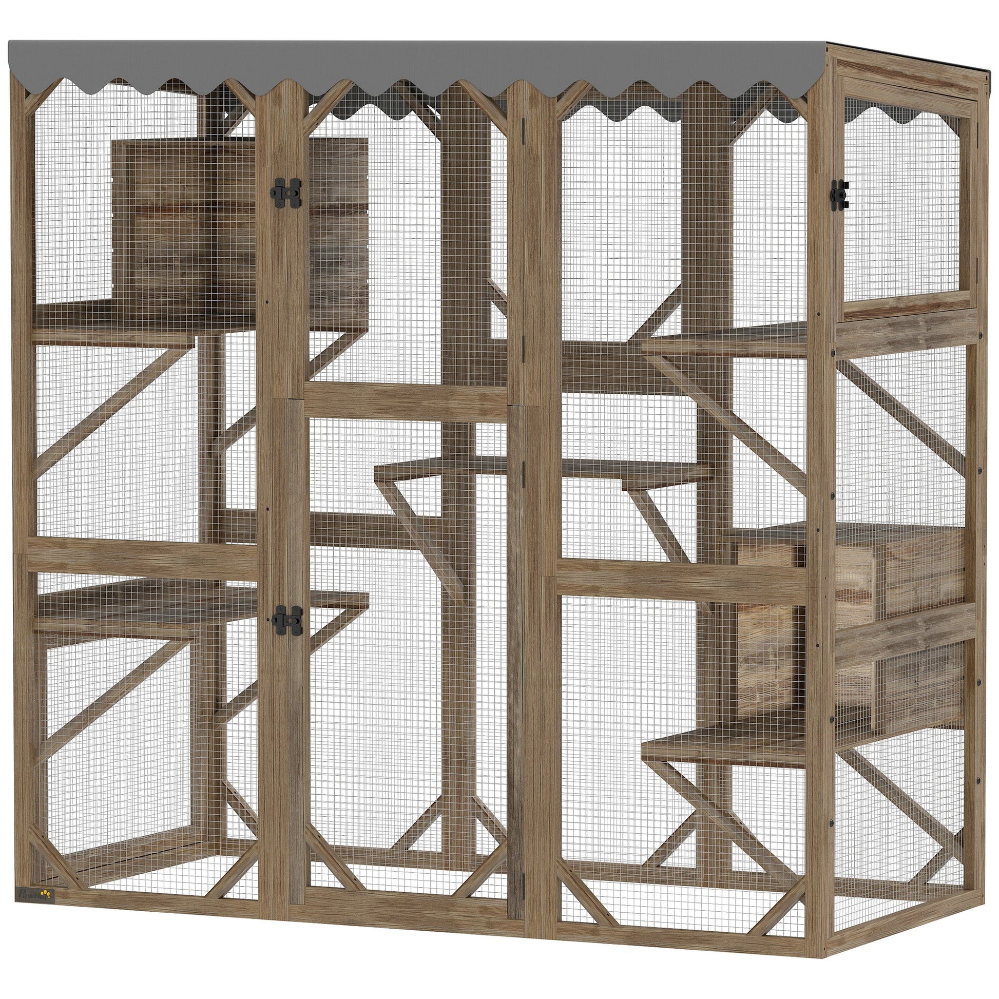 HKM-8774973 Outdoor Cat Enclosure with Window Access, 5 Platforms, 2 Resting Boxes, Waterproof Roof, Brown