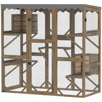 HKM-8774973 Outdoor Cat Enclosure with Window Access, 5 Platforms, 2 Resting Boxes, Waterproof Roof, Brown