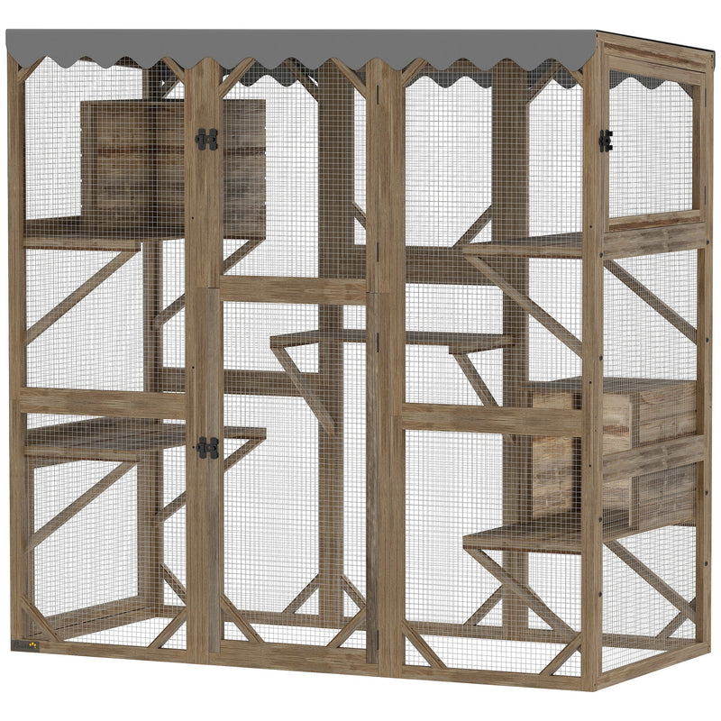 HKM-8774973 Outdoor Cat Enclosure with Window Access, 5 Platforms, 2 Resting Boxes, Waterproof Roof, Brown