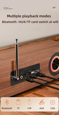HKM-877779 Wooden Bluetooth Soundbar Speaker with FM Radio and Clock - 45W HIFI Stereo Music Surround for Outdoor Use