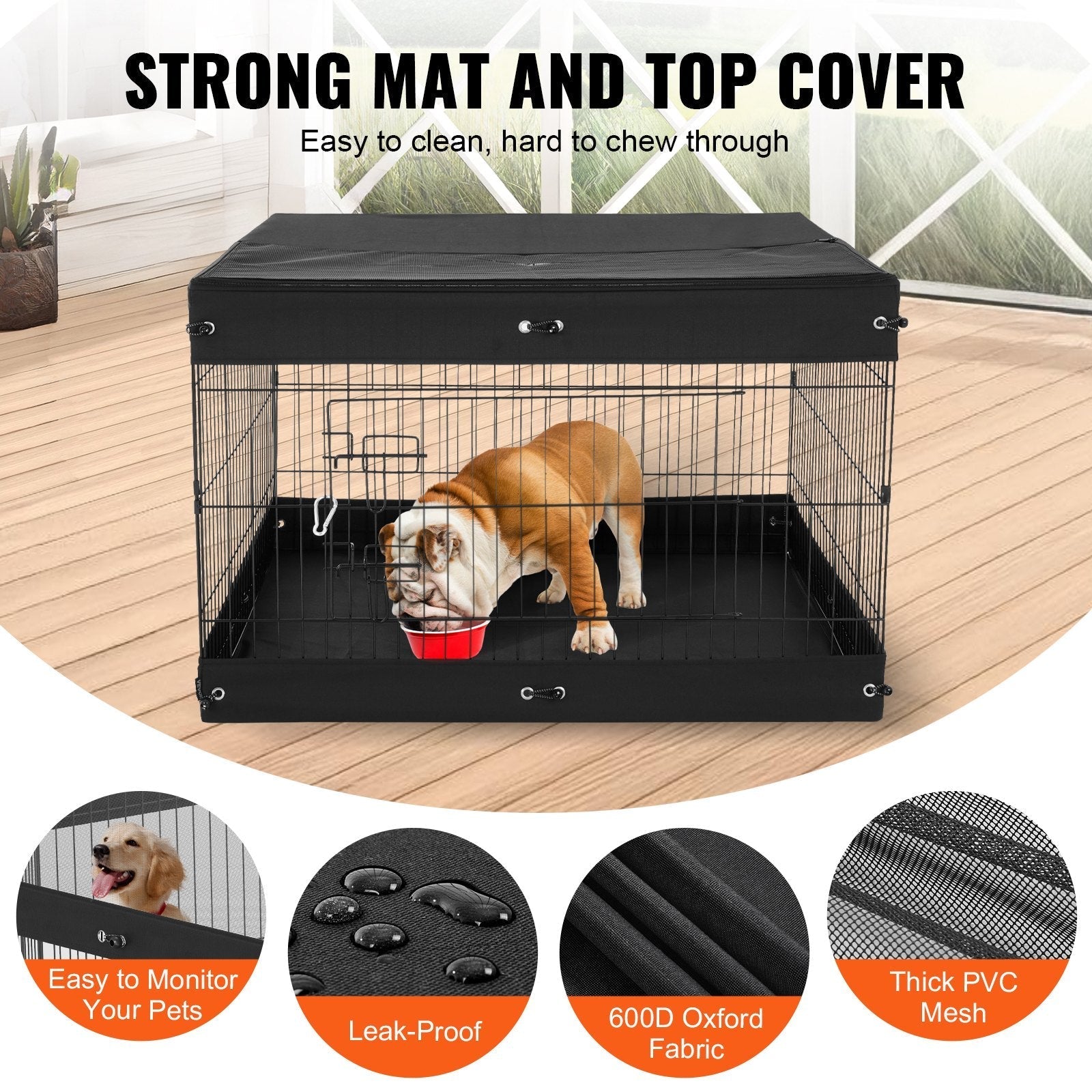 HKM-8778685 Foldable 4-Panel Dog Playpen with Waterproof Bottom Mat and Zippered Top Cover for Small Pets