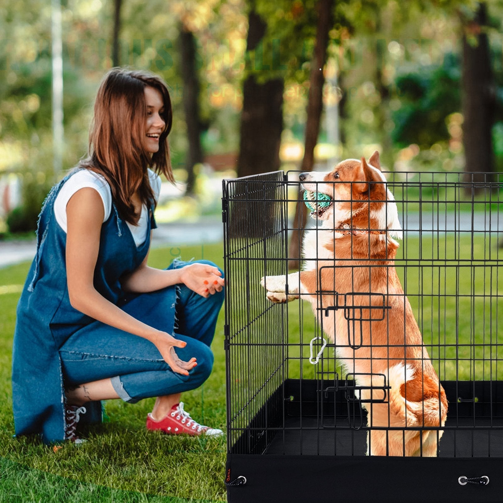 HKM-8778685 Foldable 4-Panel Dog Playpen with Waterproof Bottom Mat and Zippered Top Cover for Small Pets