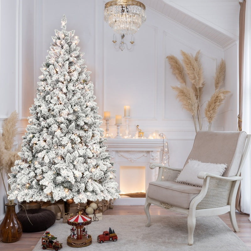 HKM-877907 Mixed Flocked PVC Christmas Tree with Pine Cones and UL Warm Lights - Multiple Heights Available