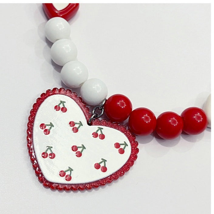 HKM-8779709 Flower Pattern Red Heart Bead Dog Collar in S, M, L Sizes