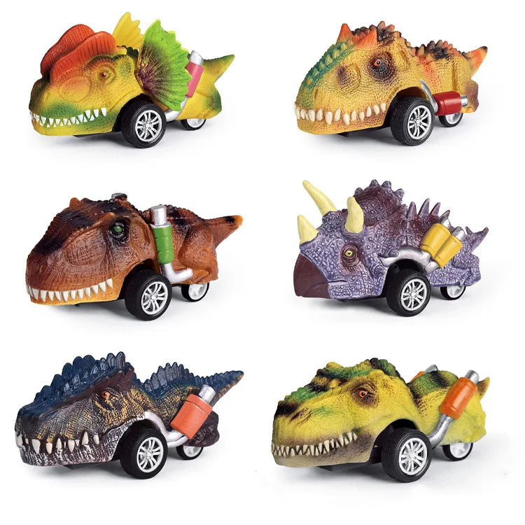 HKM-878035 Dinosaur Pull Back Car - Multi-Style Friction Toy for Kids Ages 5 and Up, PVC Material, Convenient Packaging