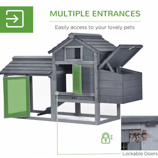 HKM-8780733 Outdoor Solid Wood Chicken Coop Kit with Ventilation - Gray Enclosed House