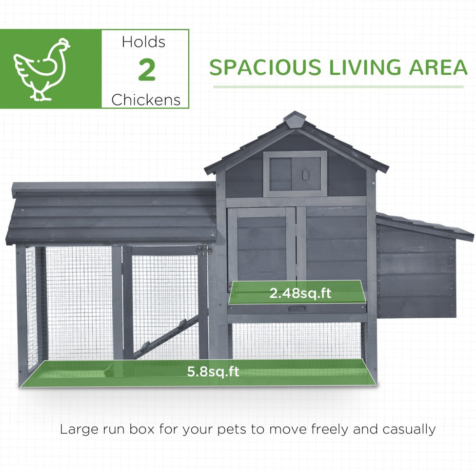 HKM-8780733 Outdoor Solid Wood Chicken Coop Kit with Ventilation - Gray Enclosed House