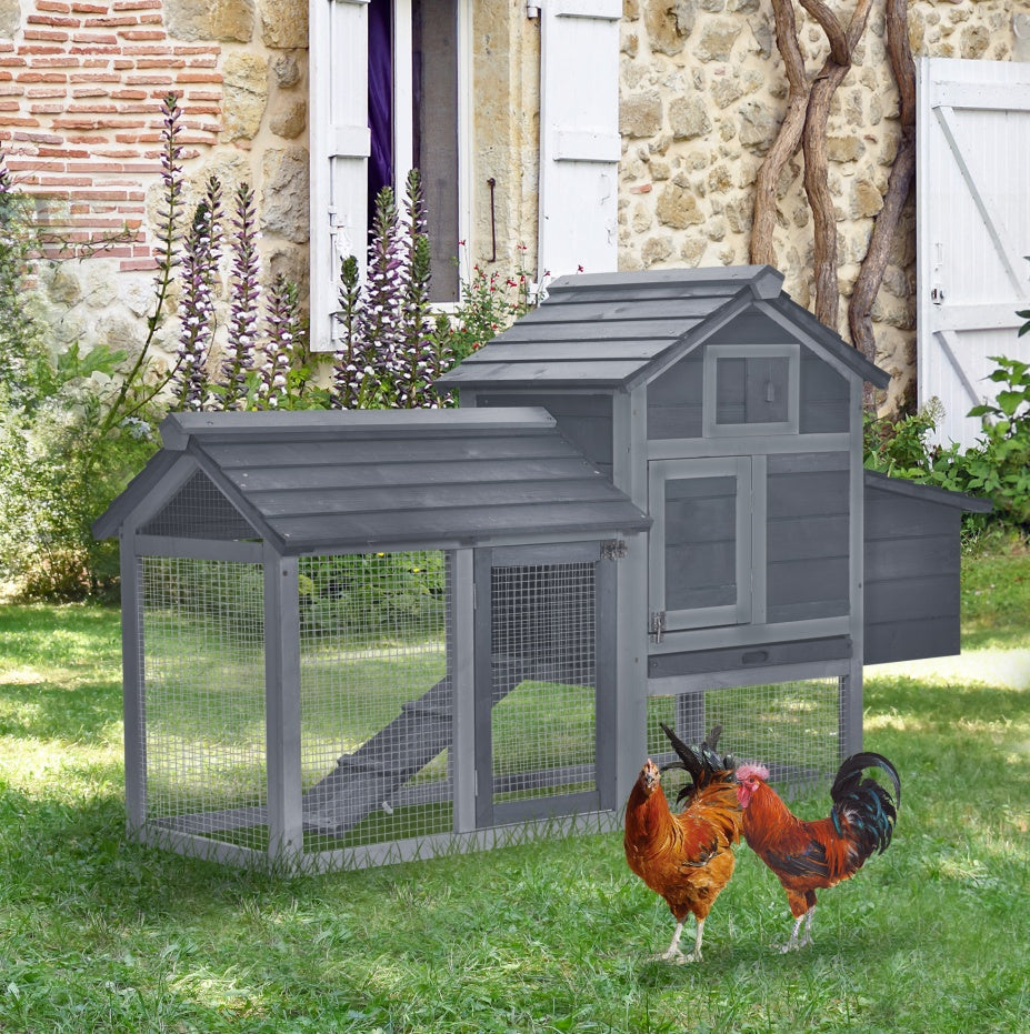 HKM-8780733 Outdoor Solid Wood Chicken Coop Kit with Ventilation - Gray Enclosed House