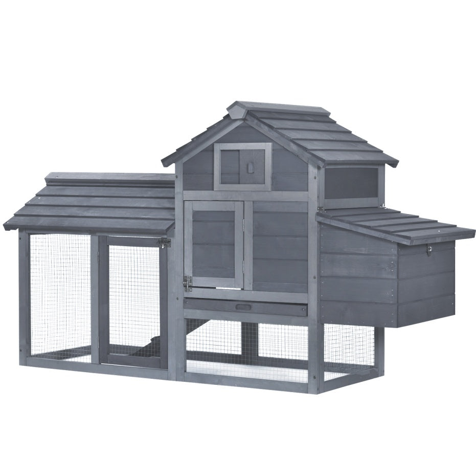 HKM-8780733 Outdoor Solid Wood Chicken Coop Kit with Ventilation - Gray Enclosed House