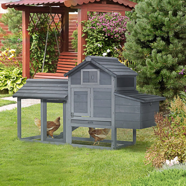 HKM-8780733 Outdoor Solid Wood Chicken Coop Kit with Ventilation - Gray Enclosed House
