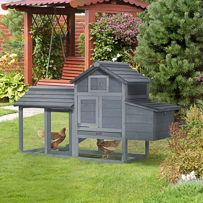HKM-8780733 Outdoor Solid Wood Chicken Coop Kit with Ventilation - Gray Enclosed House