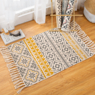 HKM-878099 Bohemian Hand-Woven Cotton and Linen Blend Floor Mat