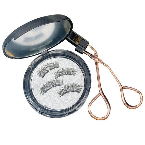 HKM-878163 Soft Magnetic False Eyelash Set with Iron Clip - 1 Pair Soft, 2 Pairs Hard, and Eyelash Curler Included