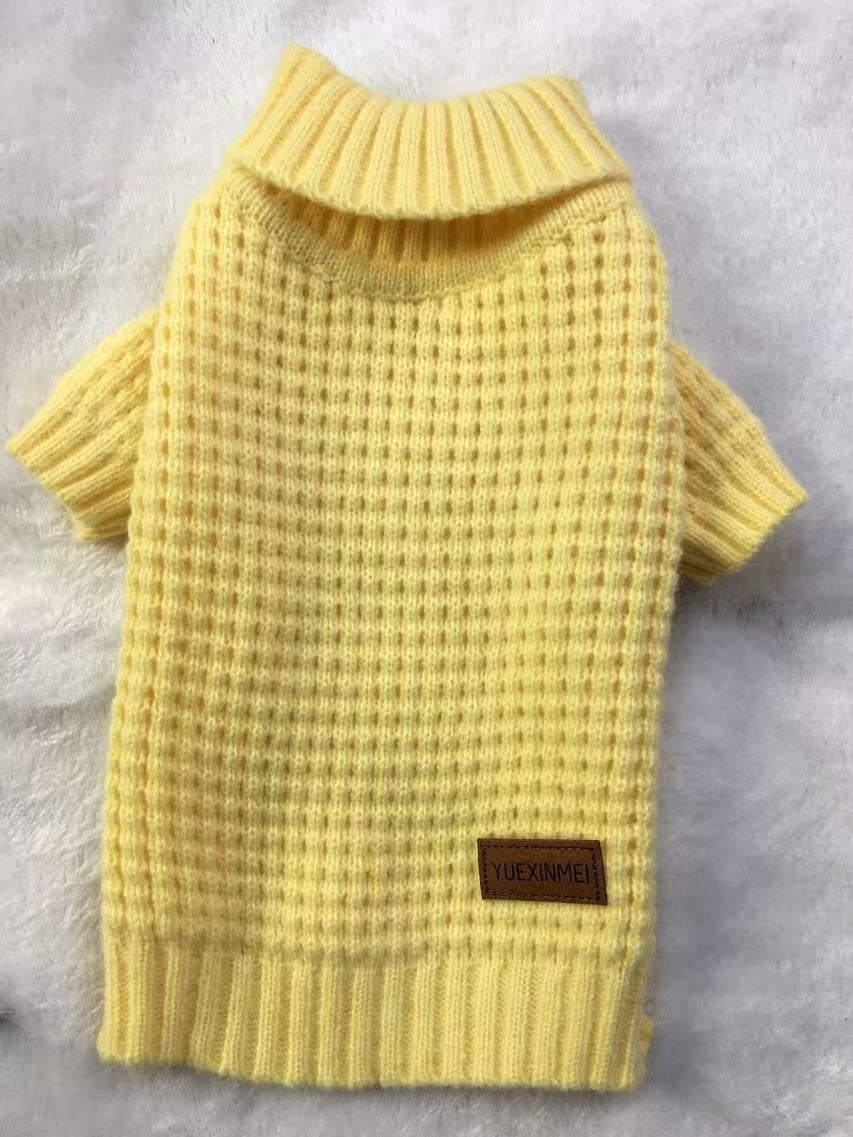 HKM-8782653 Cozy Pet Turtleneck Knitting Sweater for Cats and Dogs in Gray, Black, Yellow - Plush British Style